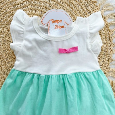 Vestido Três Marias com laço Branco, Verde Agua e Rosa